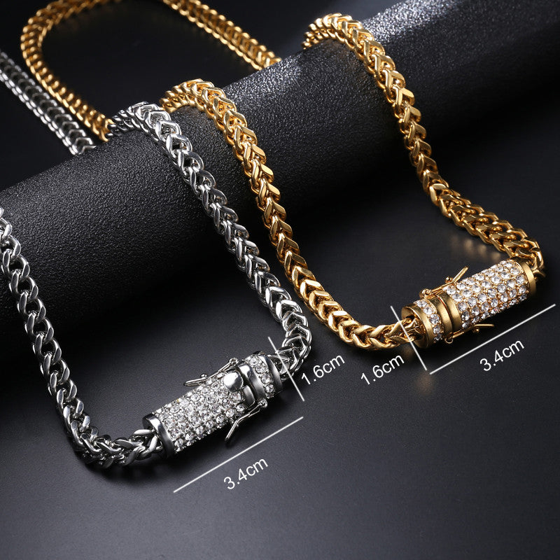 Mens 18k Gold .925 Silver Stainless Steel Flooded Ice Franco Cuban Link Chain