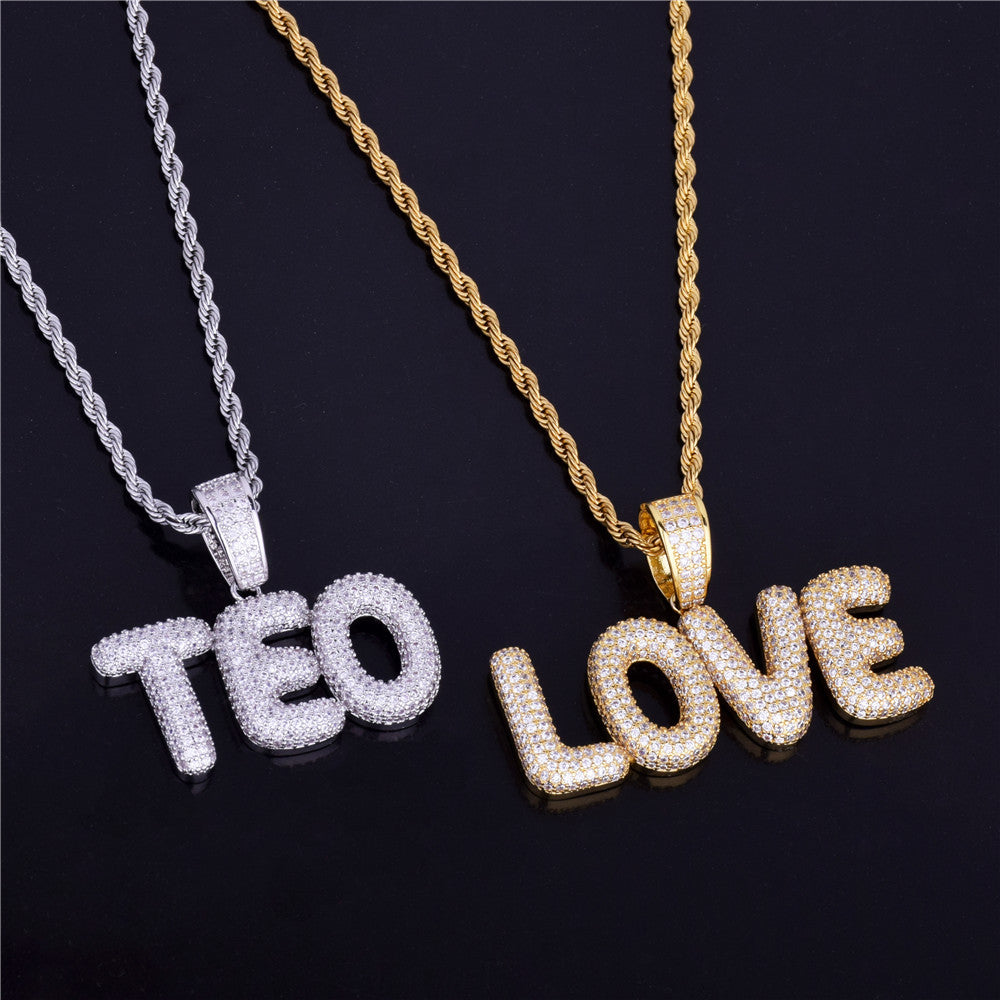 AAA True 18k 925 Silver Micro Pave Custom Name Small Bubble Letters Pendant Chain Necklace