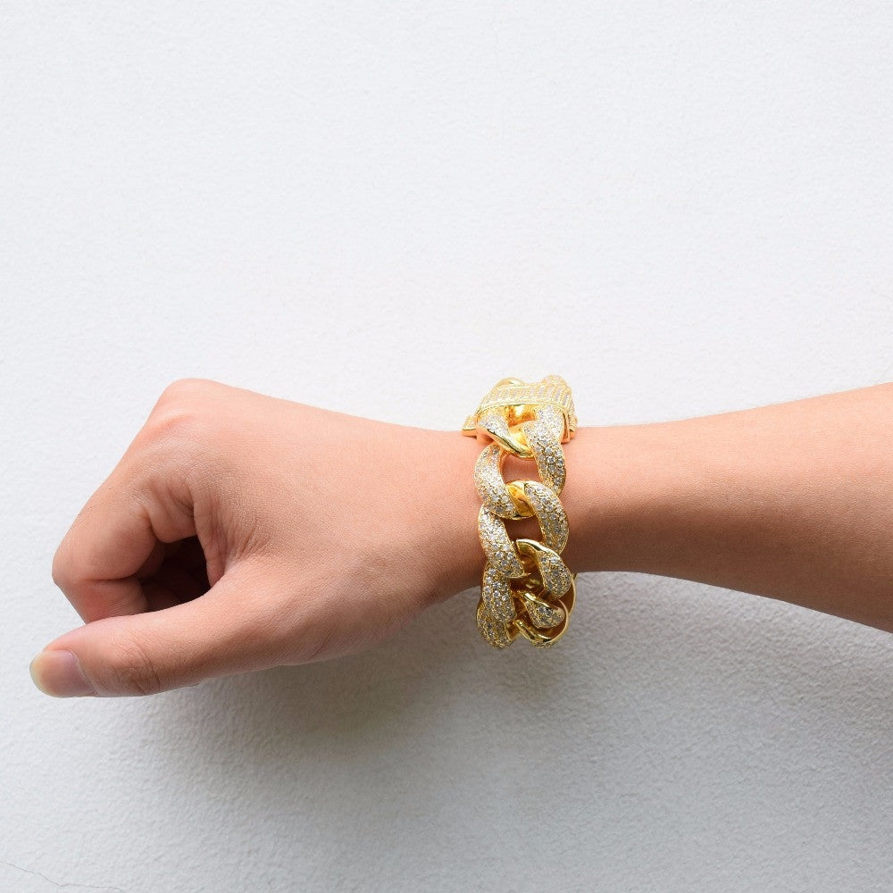 24k Rose Gold .925 Silver 23mm AAA Simulate Diamond Miami Cuban Link Micro Pave Hip Hop Bracelet