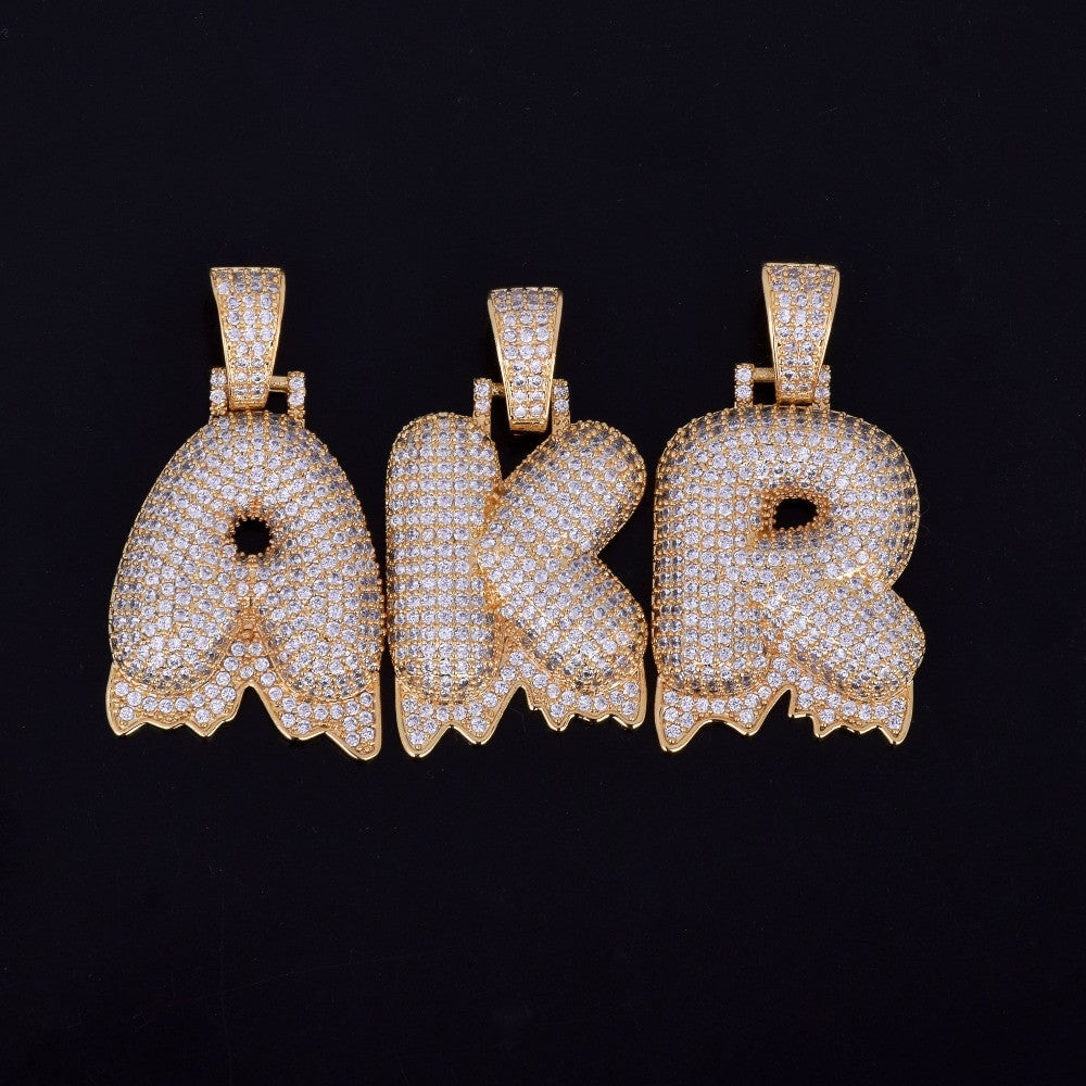 Iced Bling Custom Name White Drip Bubble Letters Initial Chain Pendant Necklace