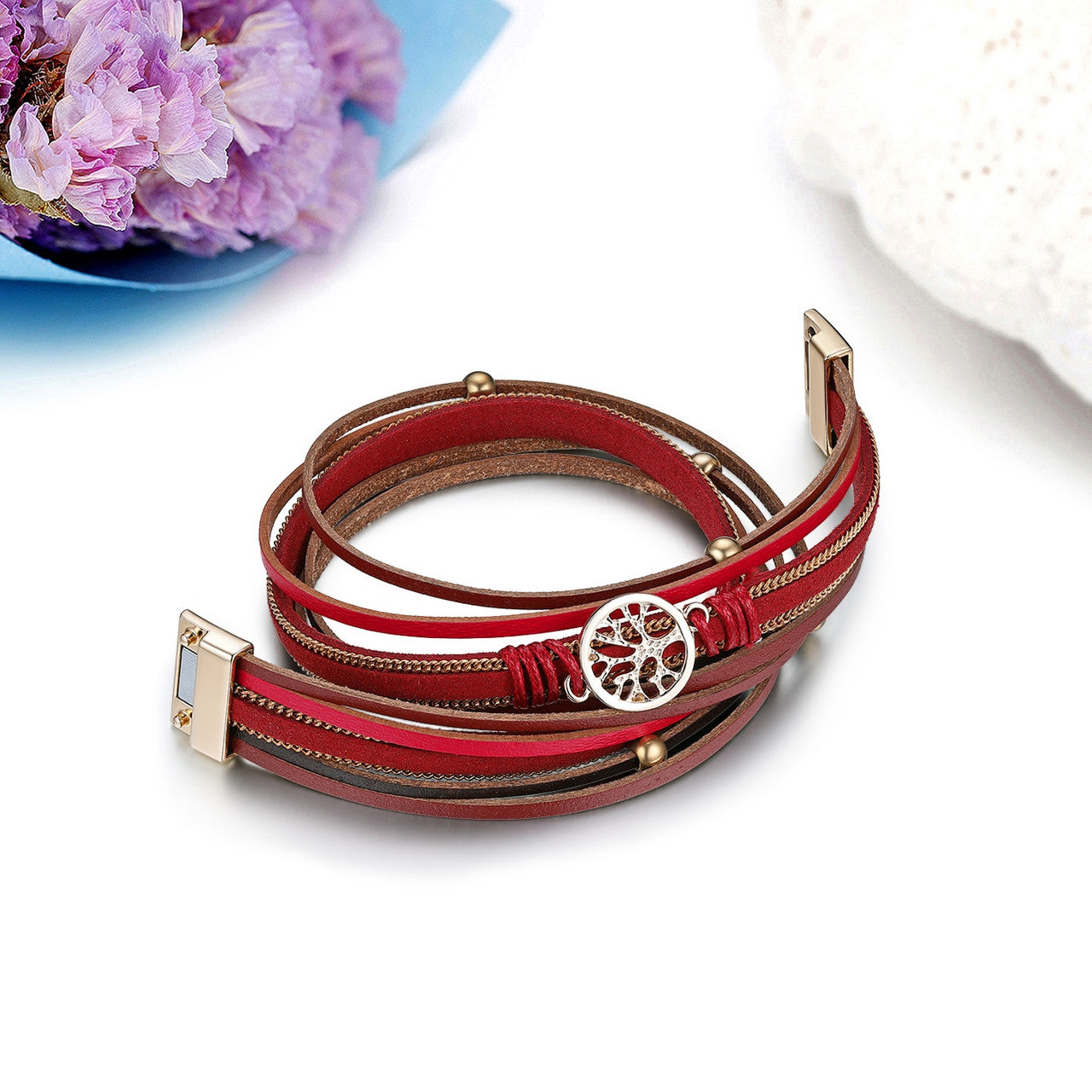Tree Of Life | Leather Wrap Bangle Unique Design Bangle Bracelet