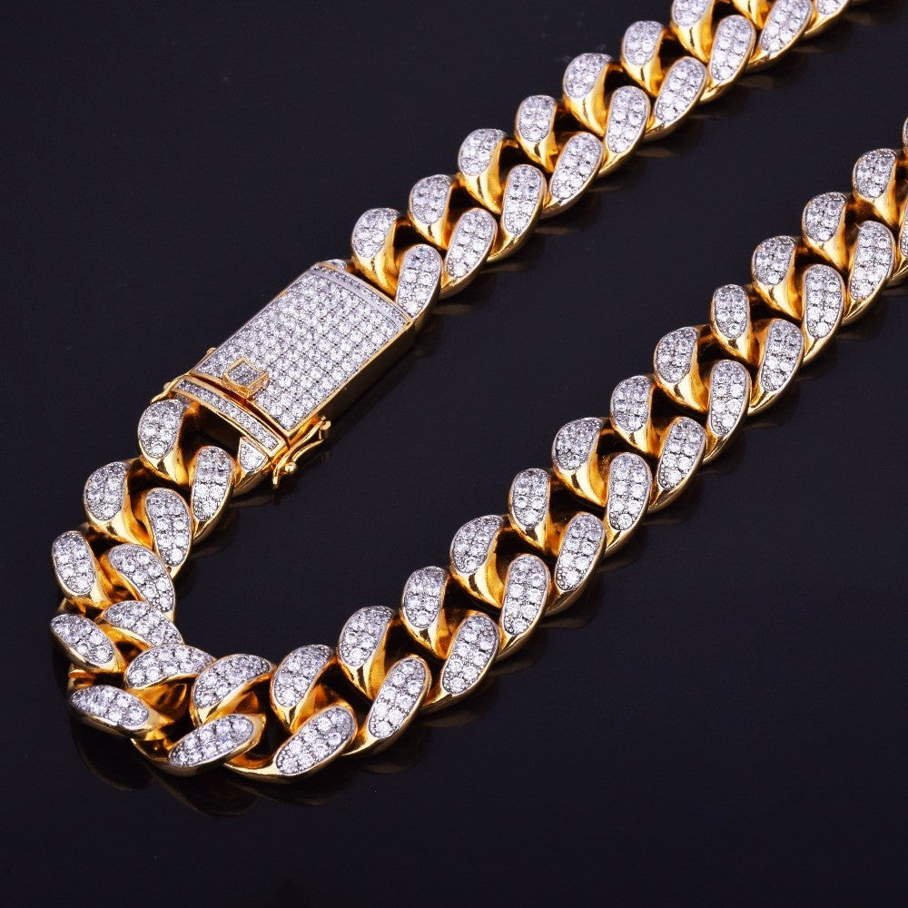 アクセサリー Iced Out Miami Cuban Chain Necklace Silver Chain - Double Row Iced Out Miami Cuban Chain