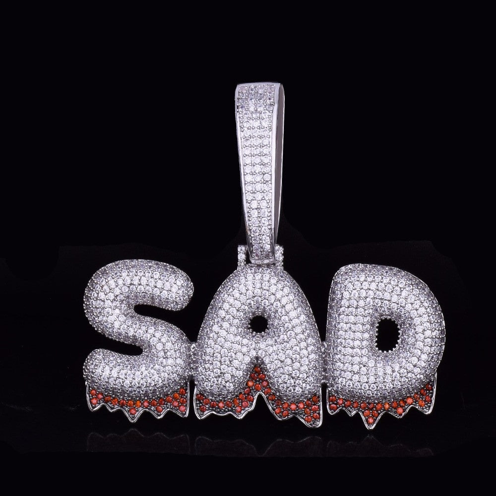 Cuban Link Custom Name Red Blood Drip Drop Bubble Letter Hip Hop Pendant