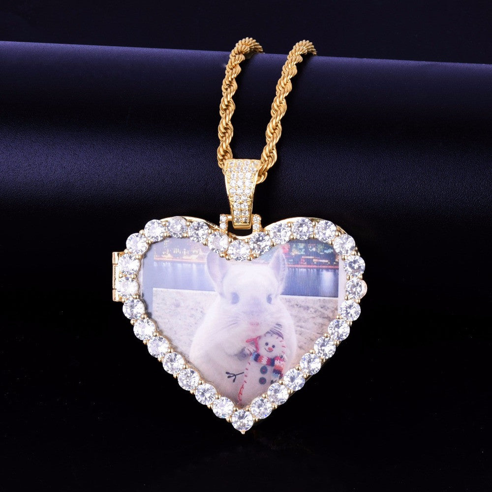 Magic Moments | Heart Shaped Photo Picture Iced Blinged Out Memories Pendant
