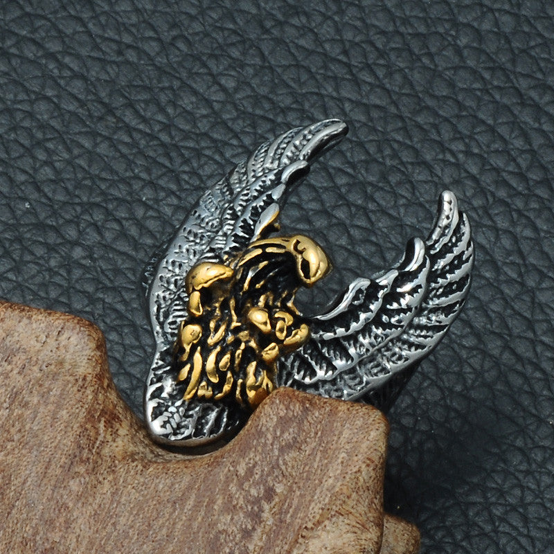 Mens Vintage Soaring Eagle Biker 14k Gold Silver Titanium Stainless Steel Ring