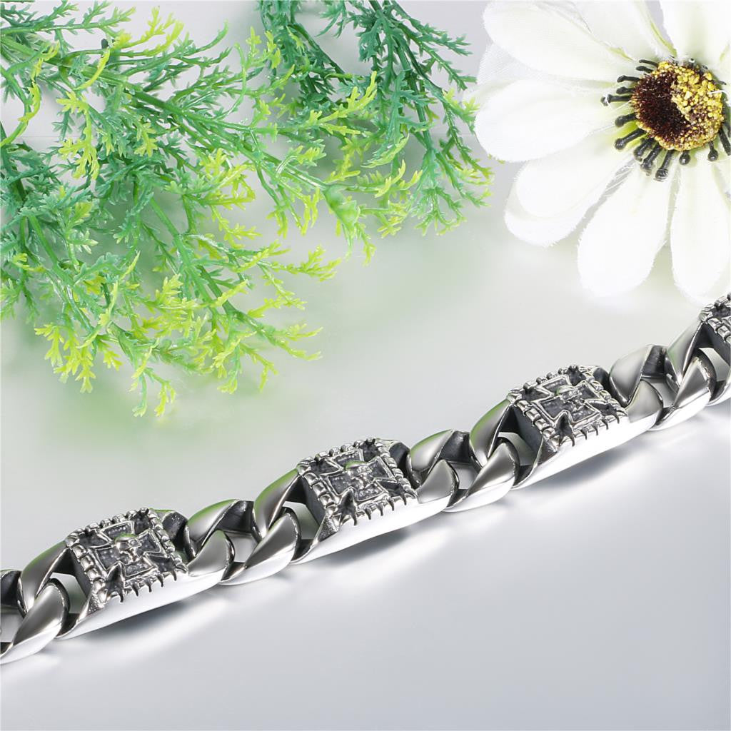 Mens Hip Hop No Fade Stainless Steel Chopper Cross Skull High Fashion Bracelets