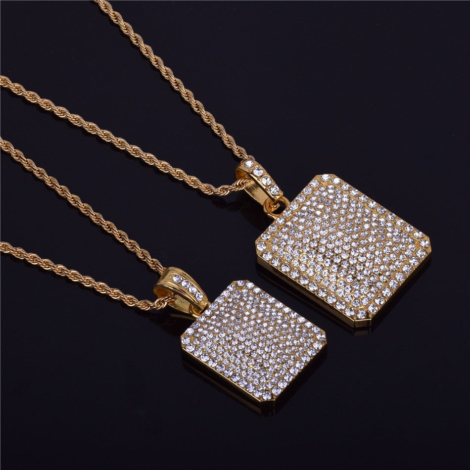 Flooded Ice 14k Gold .925 Silver Square Dog Tag Hip Hop Chain Pendant