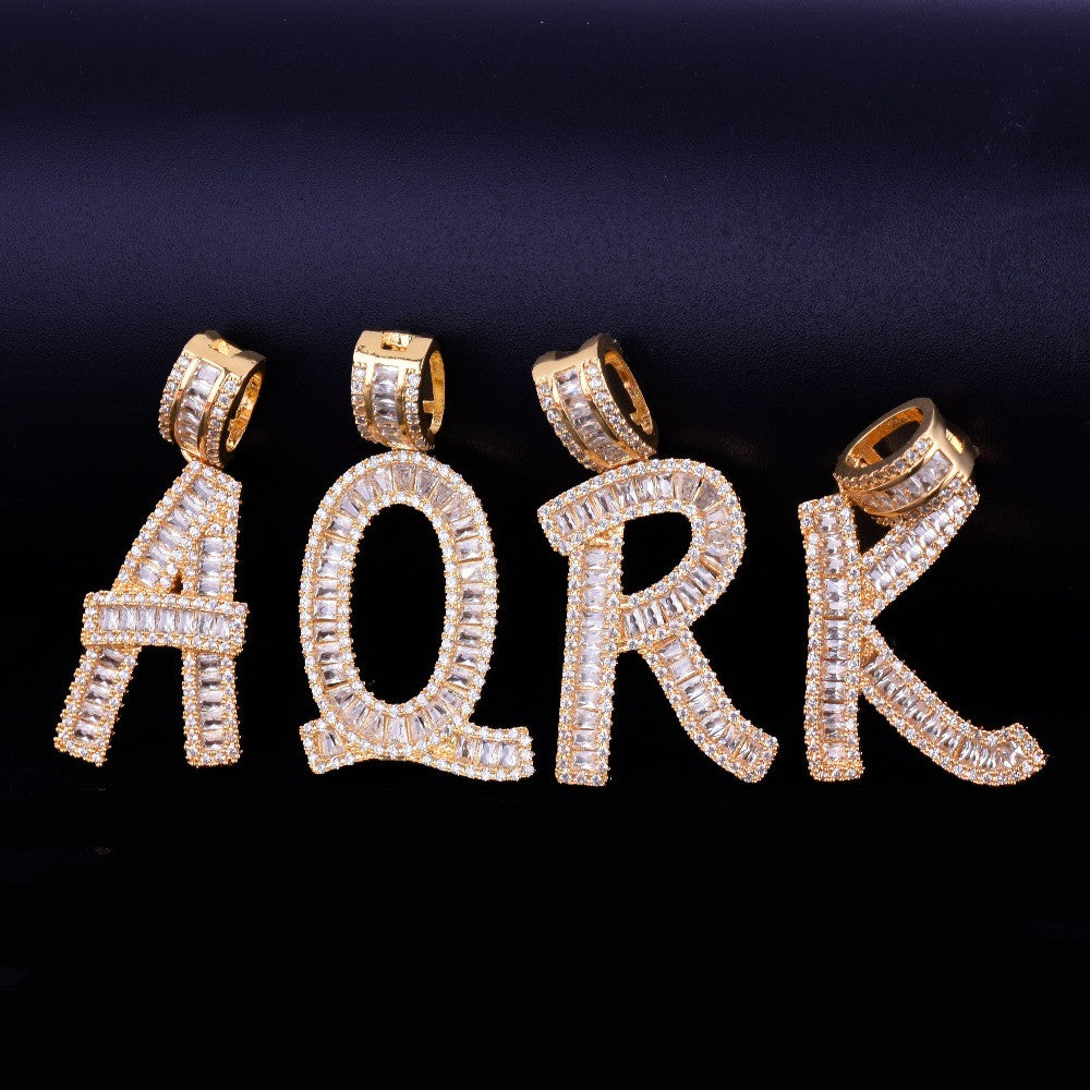 18k Gold Custom Baguette Letters Name Pendant