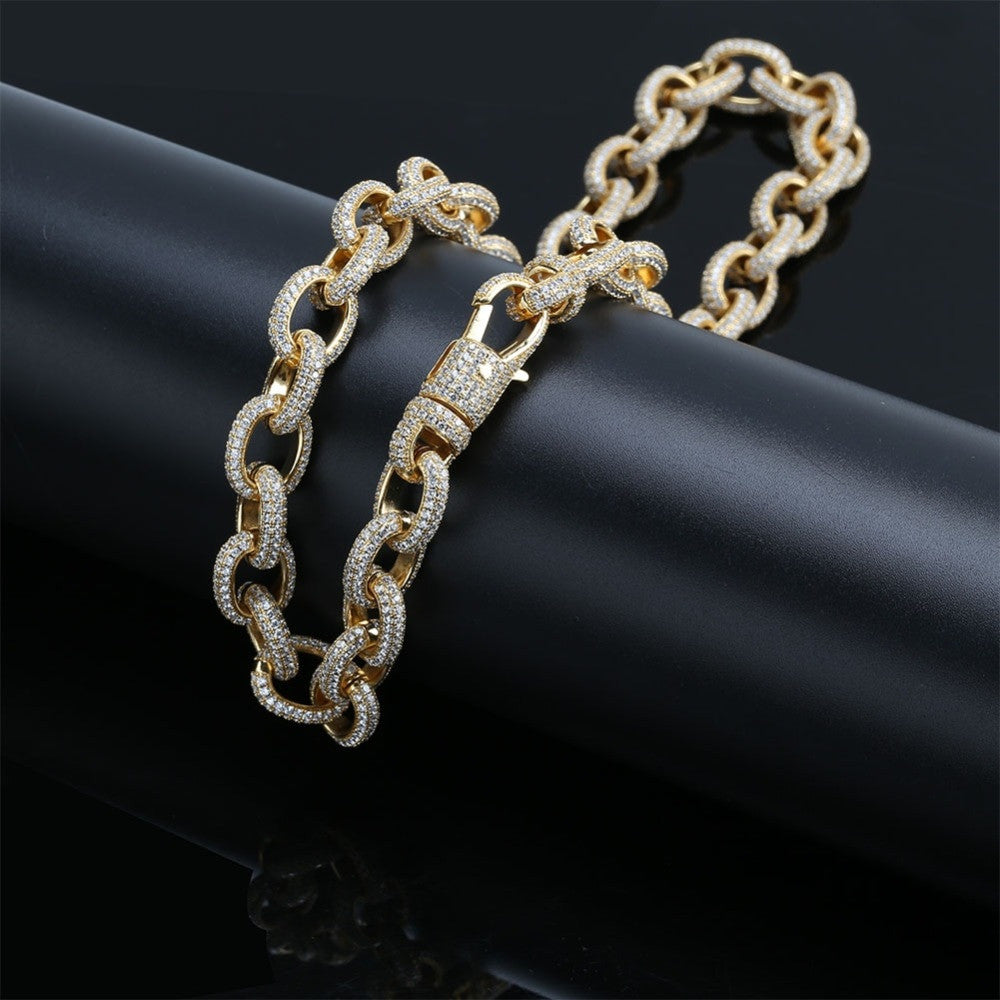Flooded Ice 15mm Twisted Link Big Dog Hip Hop True Micro Pave Iced Chain Necklace