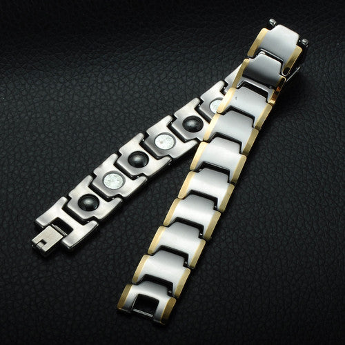 Two Tone 14k Gold Magnetic Stone Tungsten Steel Chain Bracelet