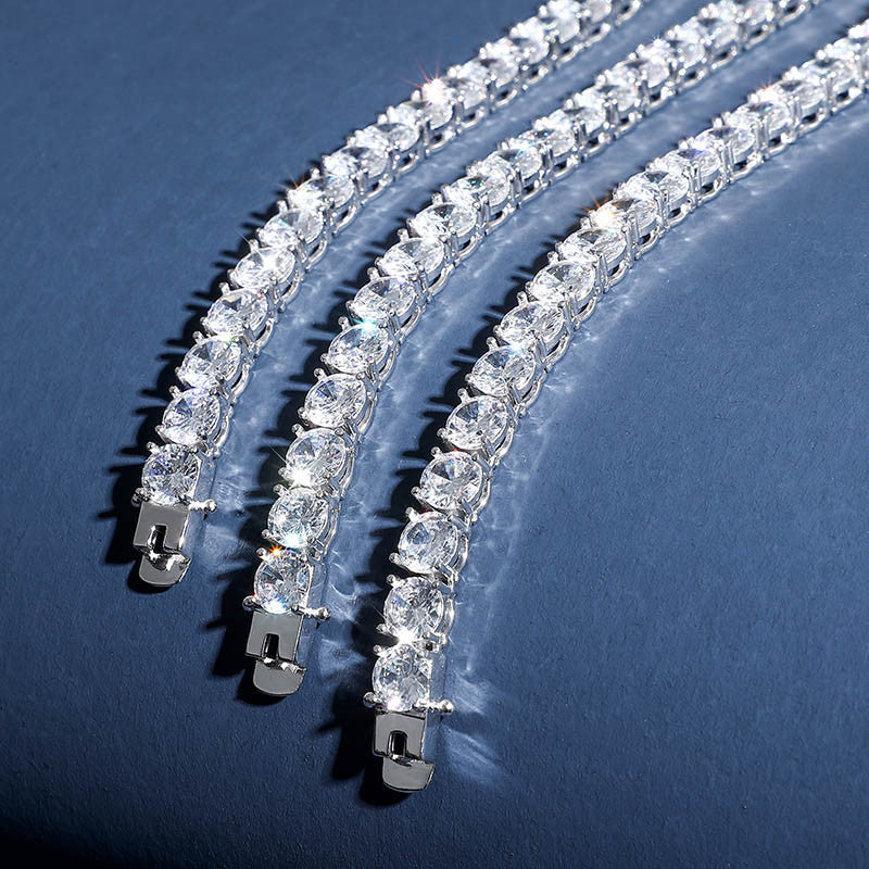 Mens Flooded Ice 925 Sterling Silver 3-6mm Bling AAA Stone Tennis Chain Necklace