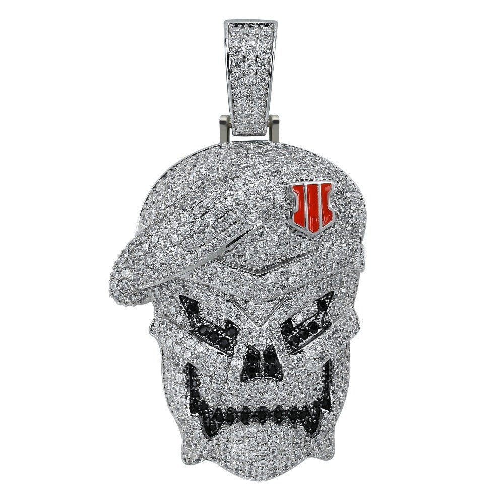 Flooded Ice Skull White Gold Black Ops Hip Hop Pendant Chain Necklace