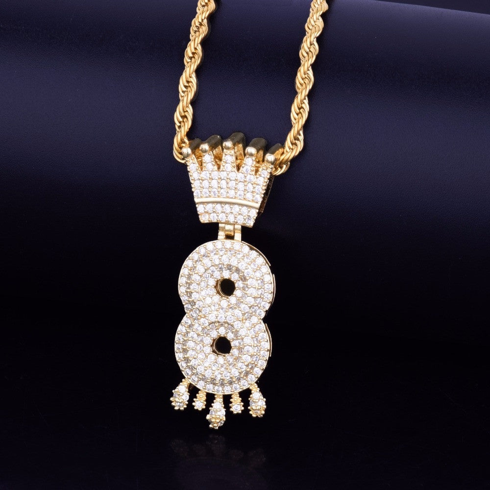 The King&#39;s Drip | VVS Diamond CZ Crown Micro Pave Number Hip Hop Pendants