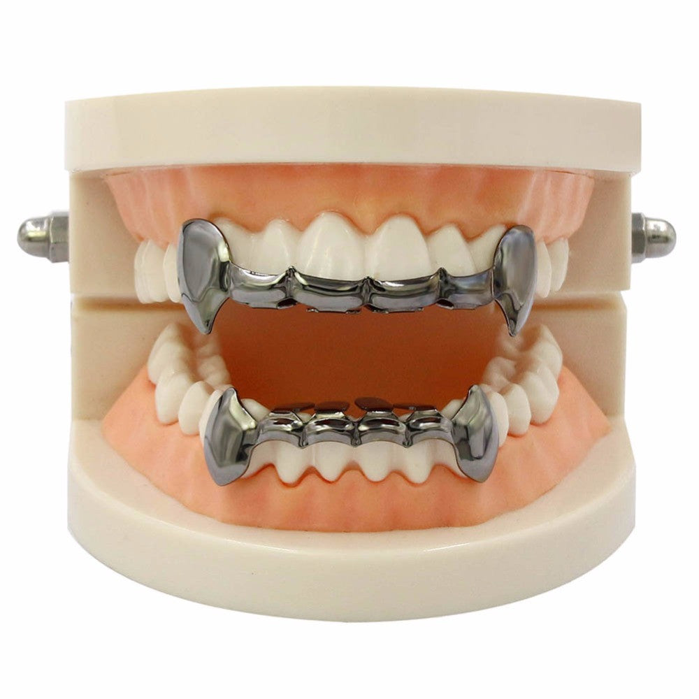 Gold Silver Rose Gunmetal Fang Slim Grillz Top Bottom Set