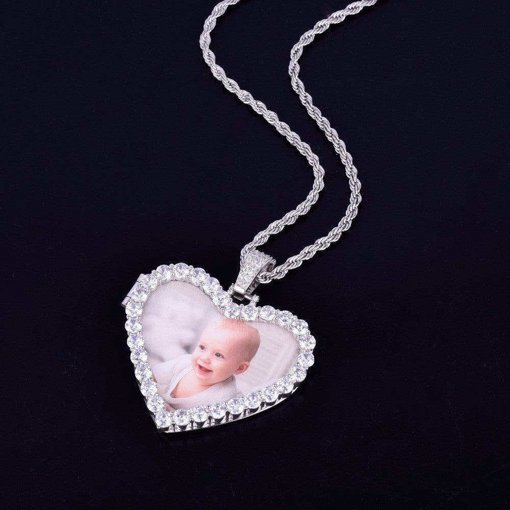Magic Moments | Heart Shaped Photo Picture Iced Blinged Out Memories Pendant