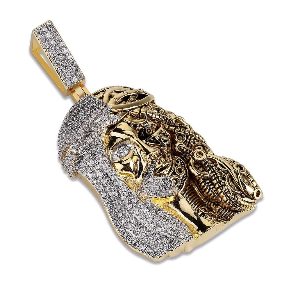 Mens Street Wear Religious Steam Punk Jesus Piece 14k Gold Hip Hop Pendant Chains