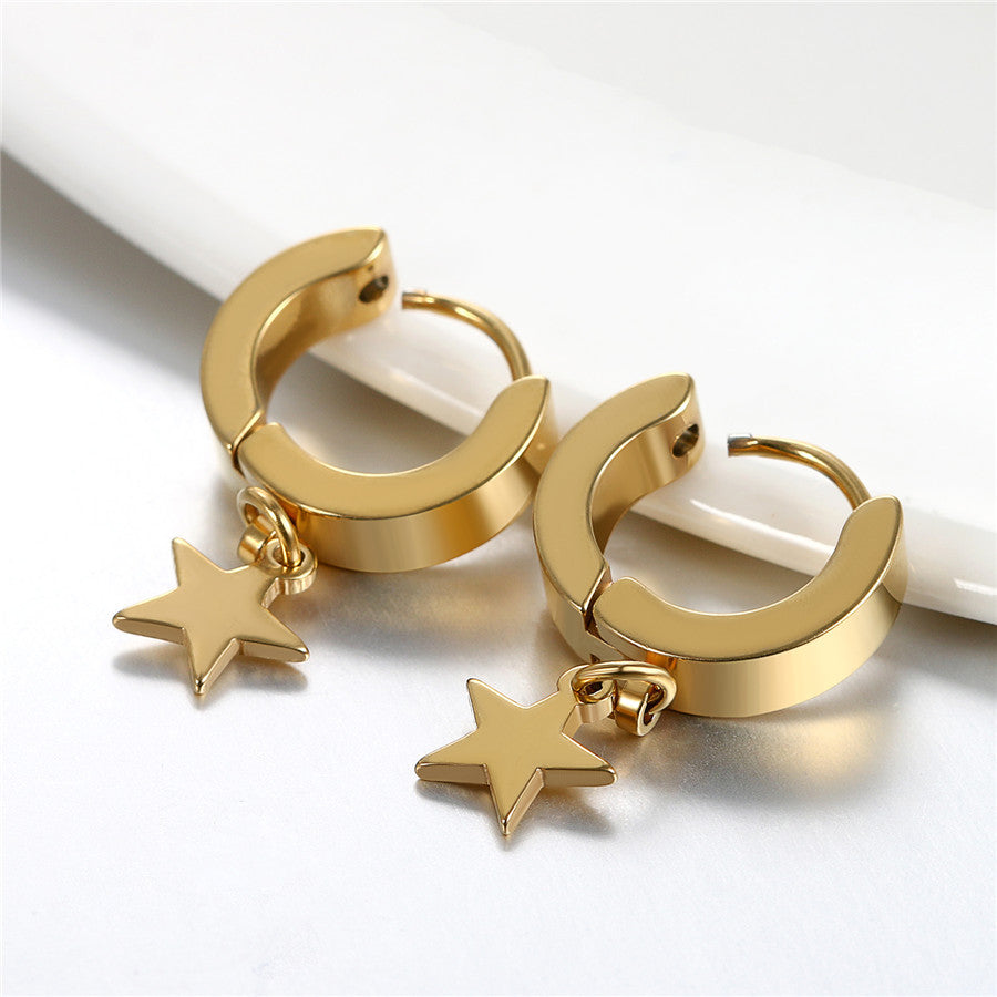 Black Silver 14k Gold over Stainless Steel Huggie Super Star Hoop Earrings