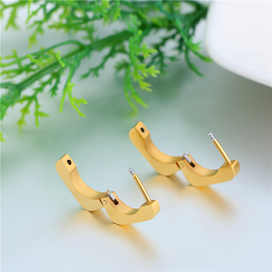 Simple Square Unisex Gold Silver Black over Stainless Steel Huggie Style Hoop Earrings