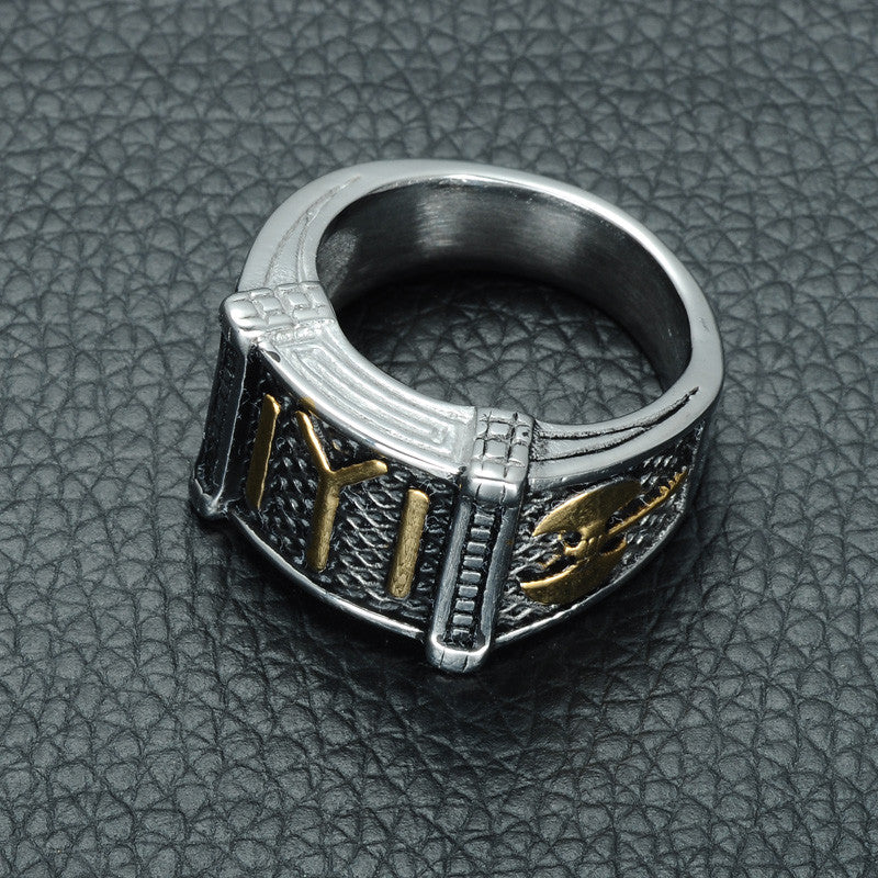 Mens Two Tone Titanium Stainless Steel Axe Ottomans Seal Kayi Ertugrul Ring