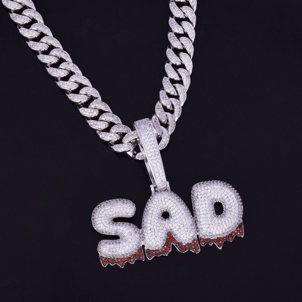 Cuban Link Custom Name Red Blood Drip Drop Bubble Letter Hip Hop Pendant