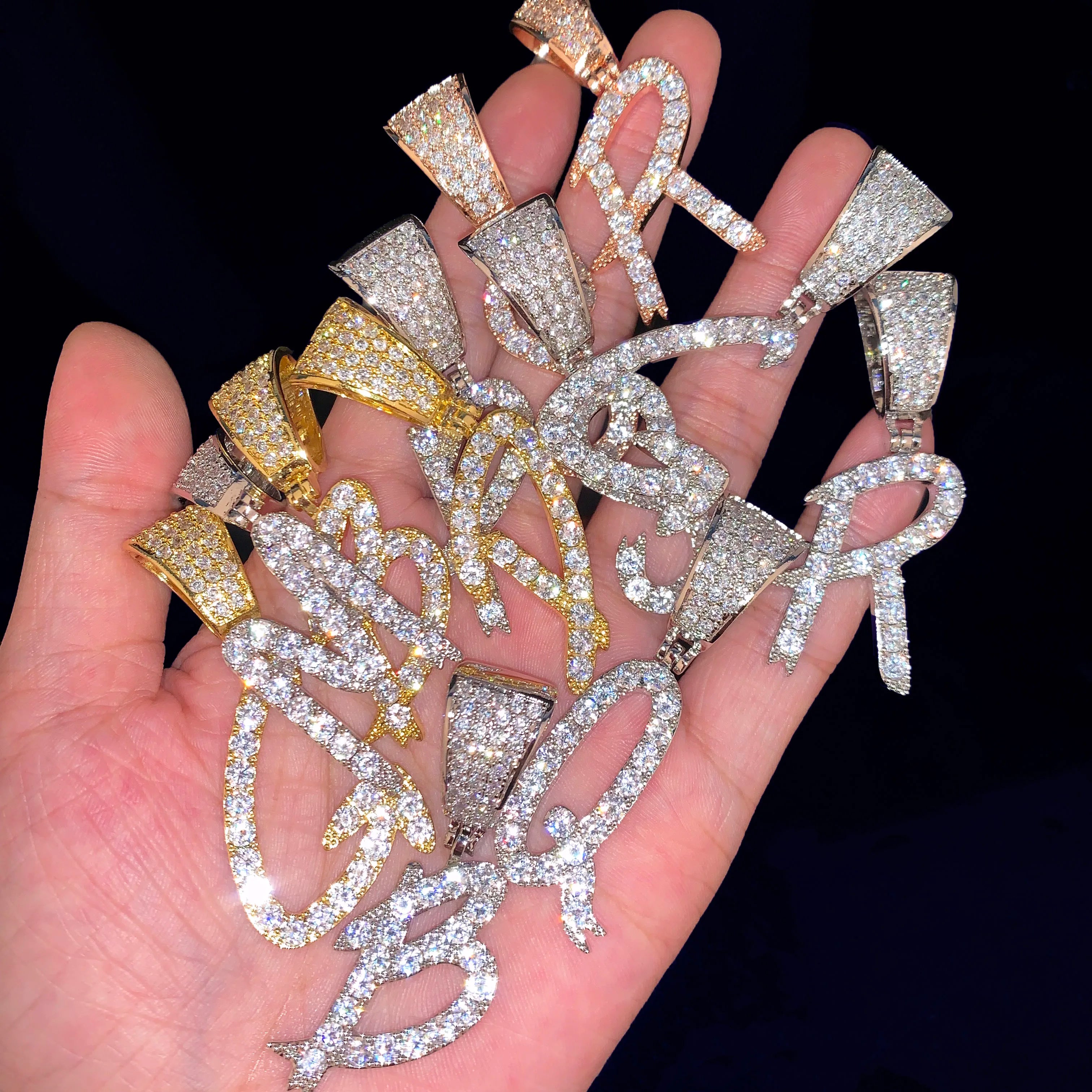 Fine Print | Iced VVS Diamond CZ Initial Letter Cluster Stone Pendants