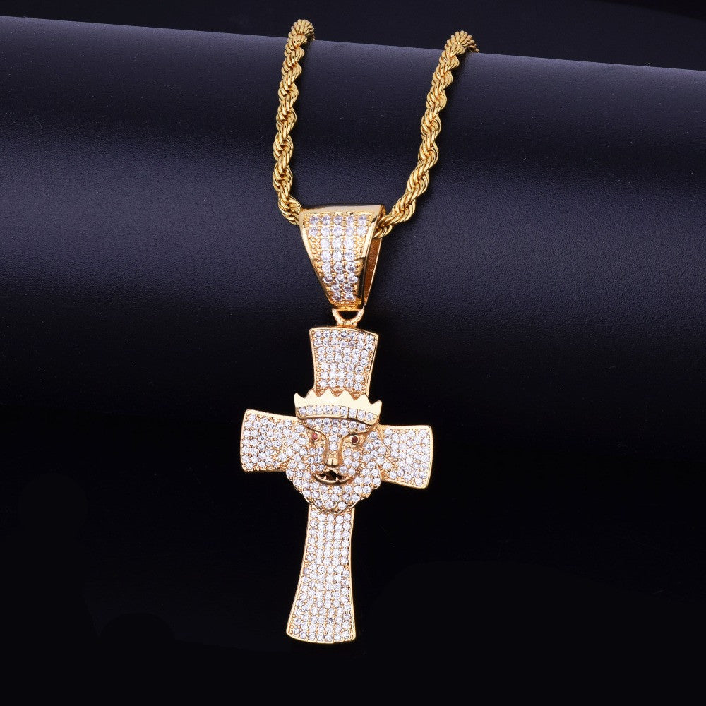 VVS Diamond Micro Pave 18k Gold .925 Silver Lion Of Judah Hip Hop Cross Pendant