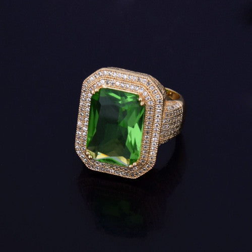 Green Emerald Gold | VVS Diamond CZ Stone Hip Hop Gemstone Rings