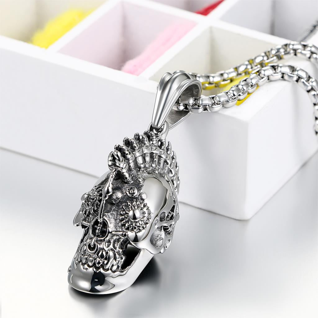 Mens No Fade Stainless Steel Dragon Skull Heat All Seeing Eye Pendant Chain Necklaces
