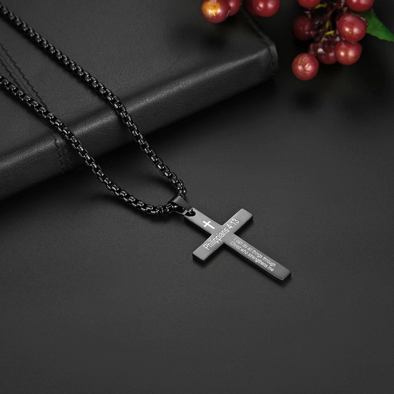 Mens Philippians 4 :13 I Can Do all Things Stainless Steel Cross Pendant