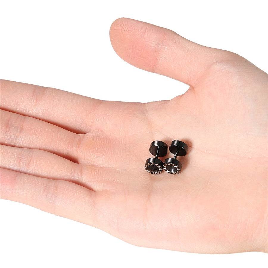 Mens Bling Bling Black CZ Black Out Stainless Steel Screw Back Earrings