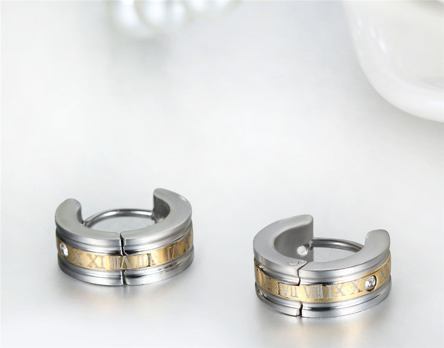 Bling Bling Stainless Steel Roman Numerals Big Boy Blue Gold Black Huggie Earrings