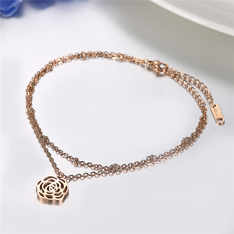 Ladies No Fade Stainless Steel Butterfly Rose Circle Stone Anklet Ankle Bracelet