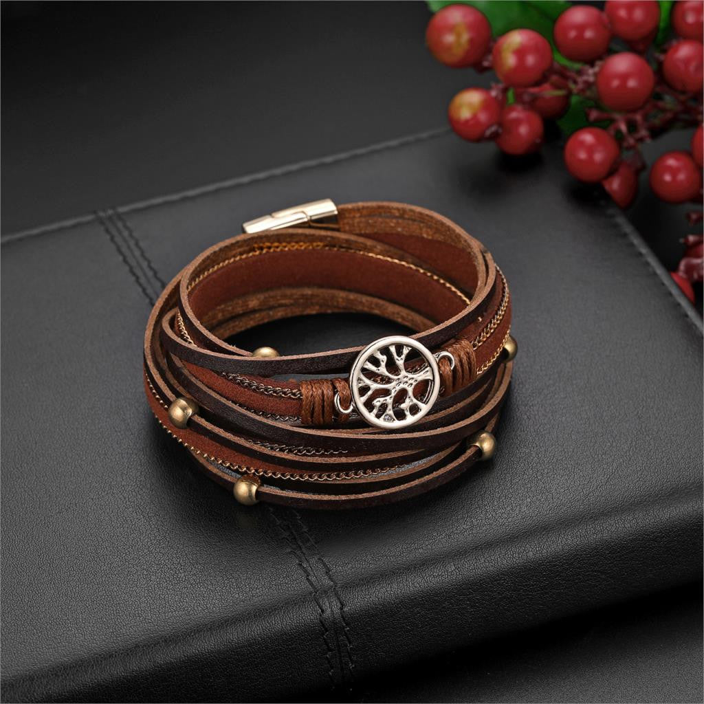 Tree Of Life | Leather Wrap Bangle Unique Design Bangle Bracelet