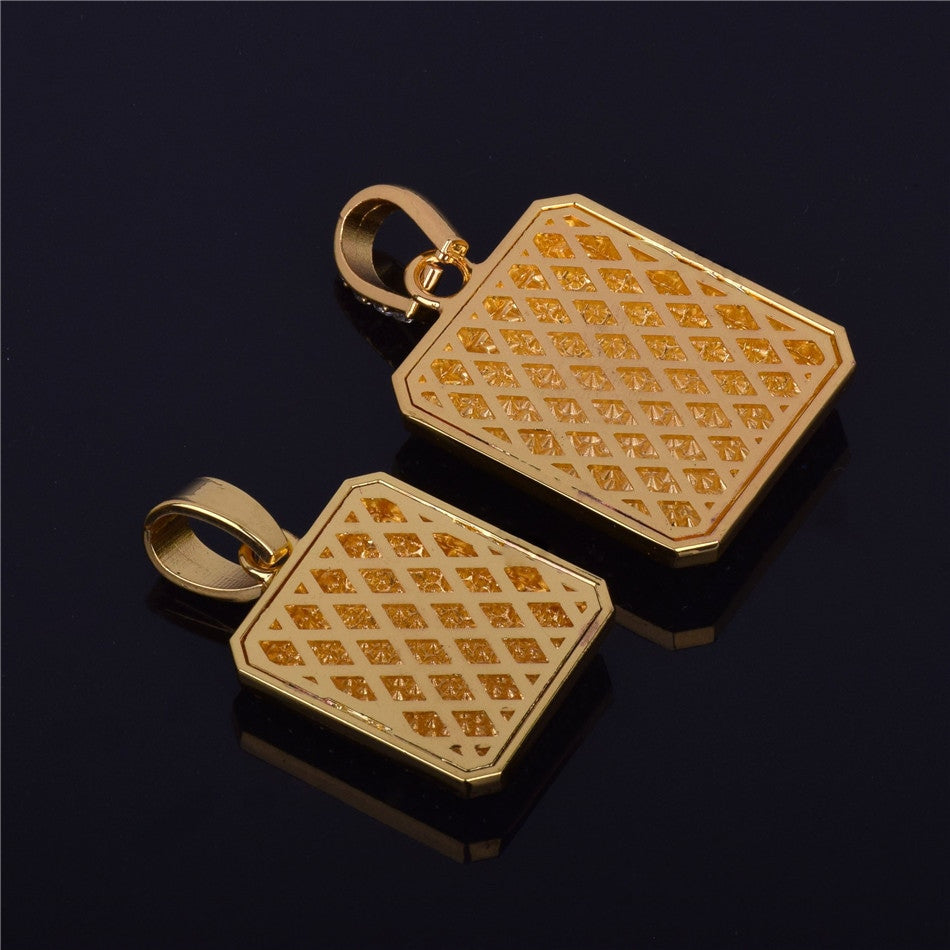 Flooded Ice 14k Gold .925 Silver Square Dog Tag Hip Hop Chain Pendant