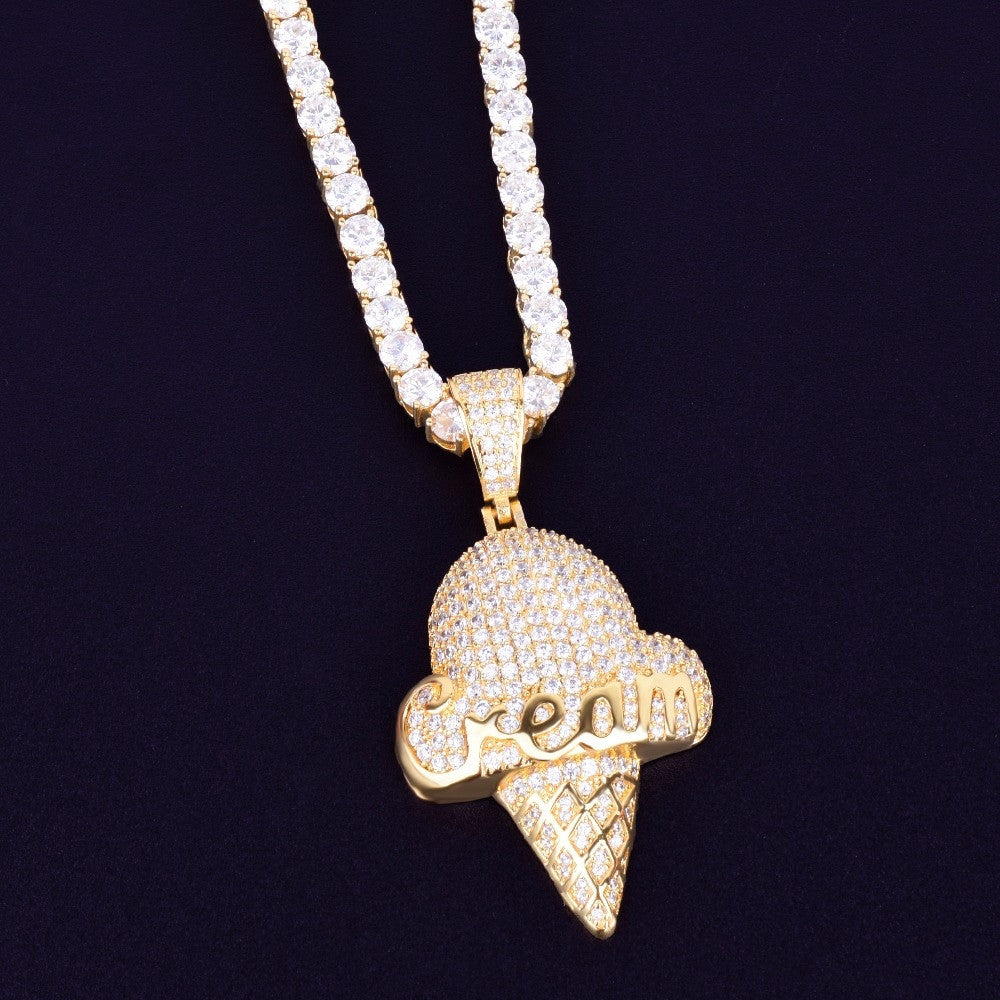Iced Tennis Chain Cream Cone Pendant