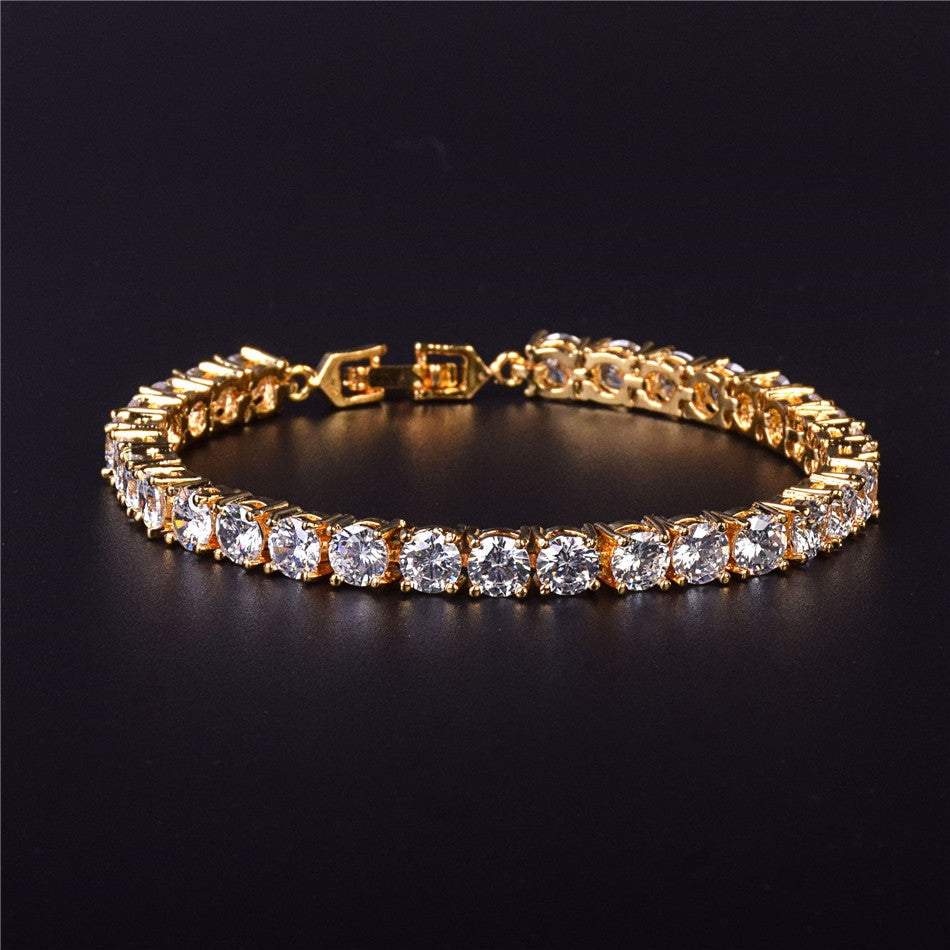 24k Iced Simulate Diamond Rose Gold Silver Tennis Chain Hip Hop Bracelet