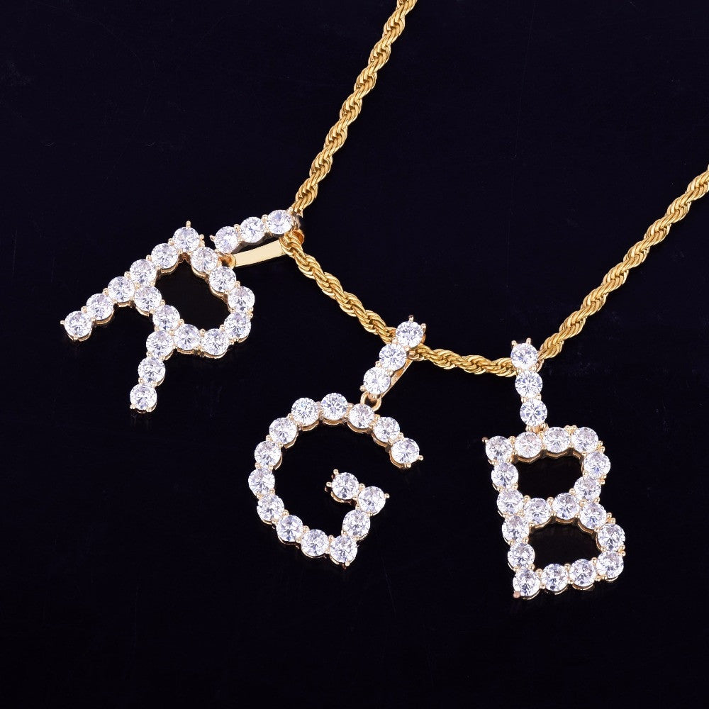 18k Gold .925 Silver Rose Gold AAA Cluster Stone Tennis Letters Hip Hop Chain Necklaces