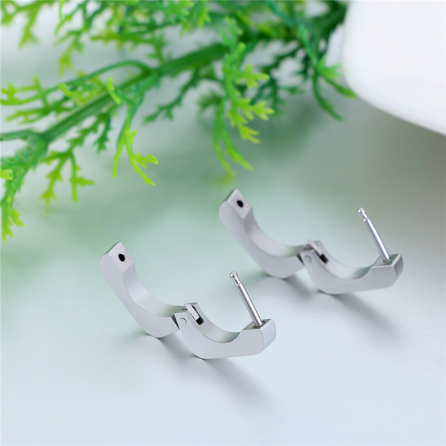 Simple Square Unisex Gold Silver Black over Stainless Steel Huggie Style Hoop Earrings