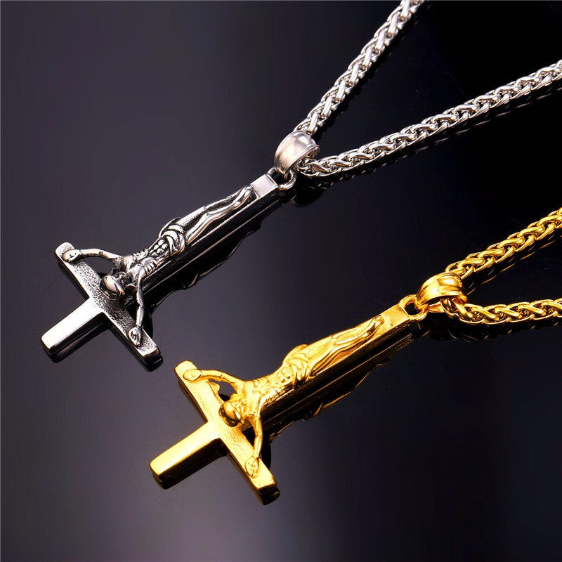 Inverted Upside Down Peter Cross Stainless Steel No Fade Bling Pendant Chain Necklace