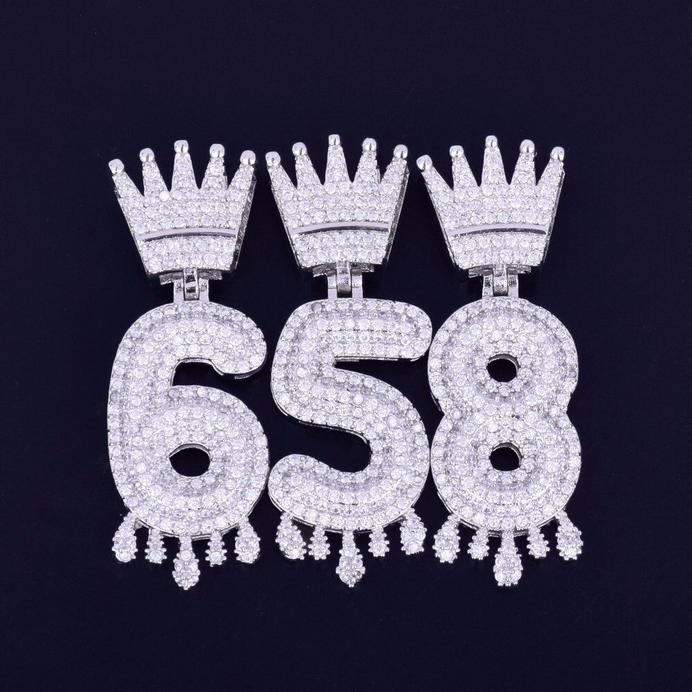 The King's Drip | VVS Diamond CZ Crown Micro Pave Number Hip Hop Pendants