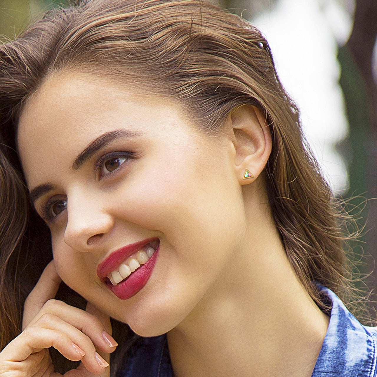 Colorful Stone Stainless Steel High Fashion Bling Street Wear Casual Earrings