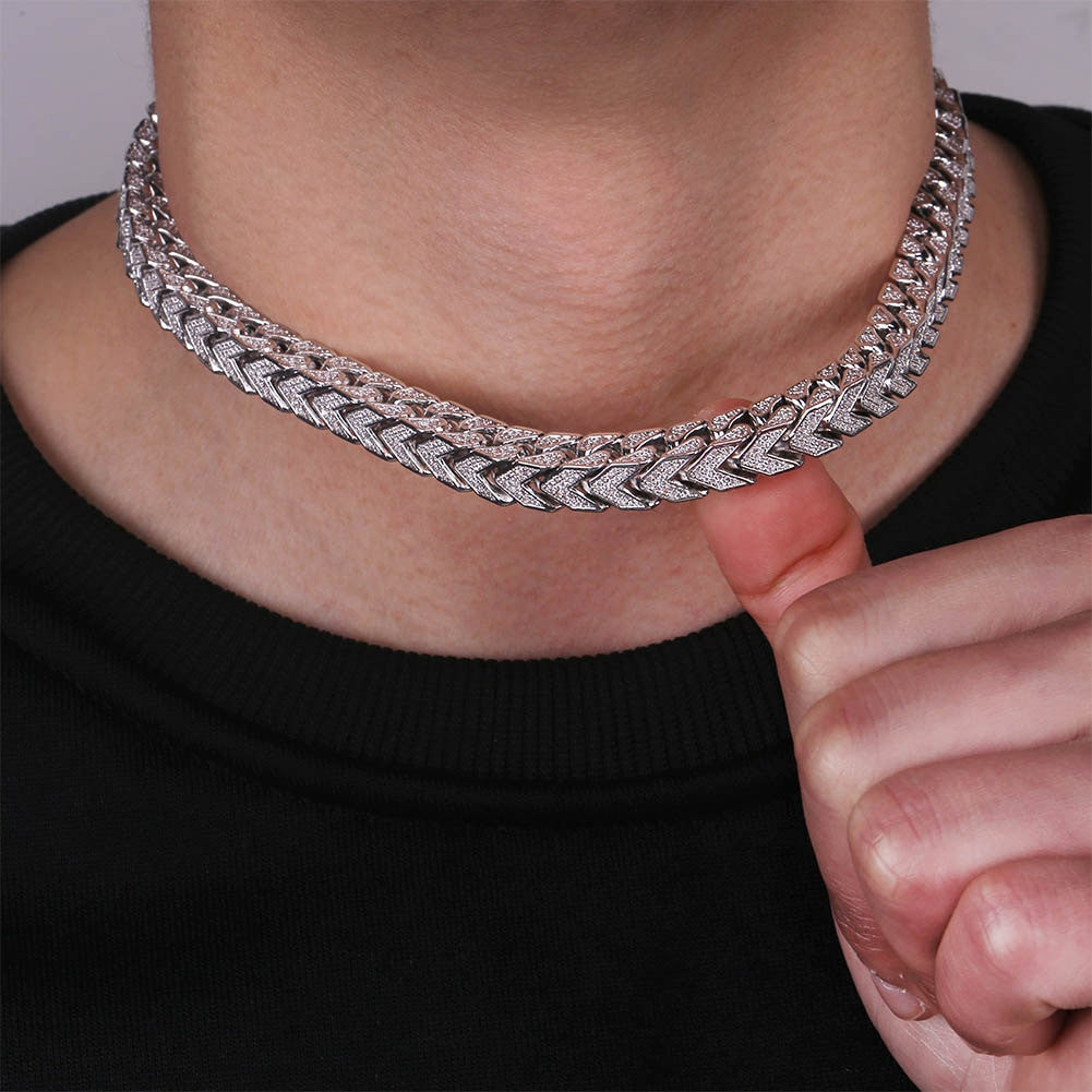 Flooded Ice 8mm Full 3D Franco Link AAA Micro Pave Stone Square Cut Choker Tight Neck Link Chain Necklace