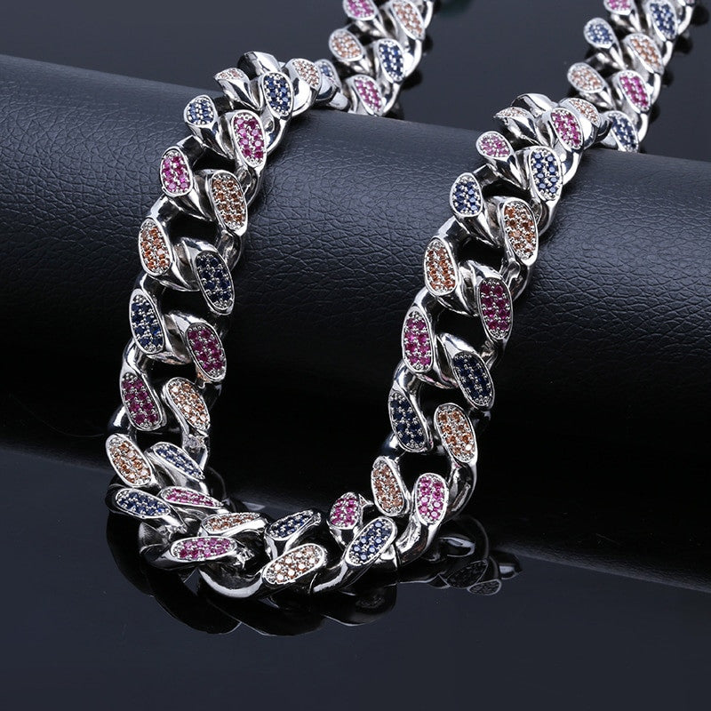 18mm Big Wide 4 Colors AAA Micro Pave 14k Gold .925 Silver Miami Cuban Link Chain Necklace