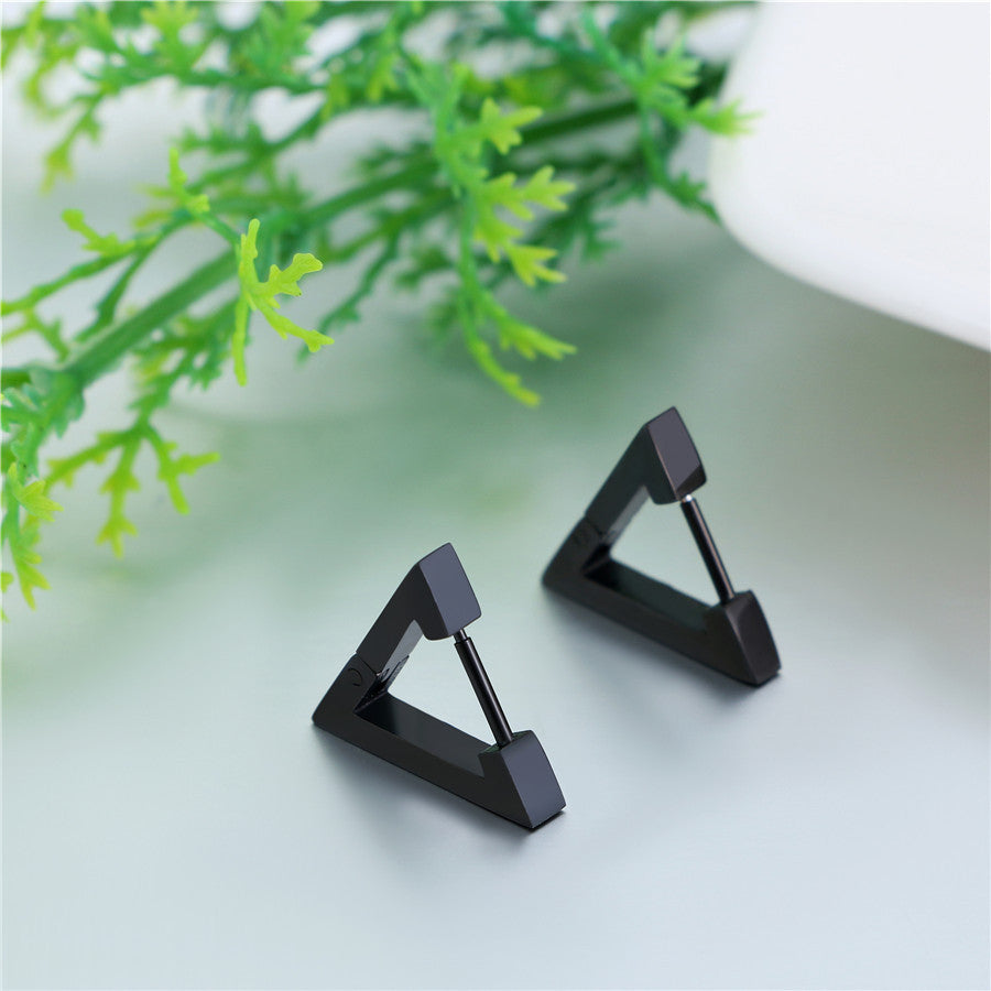 14k Gold Silver Black Triangle Pyramid Huggie Style Stainless Steel Earrings