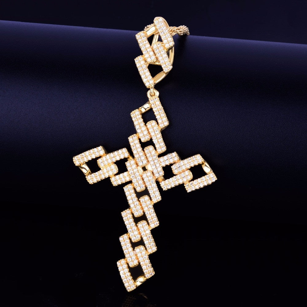 18k Gold Cuban Link Hip Hop Cross Pendant