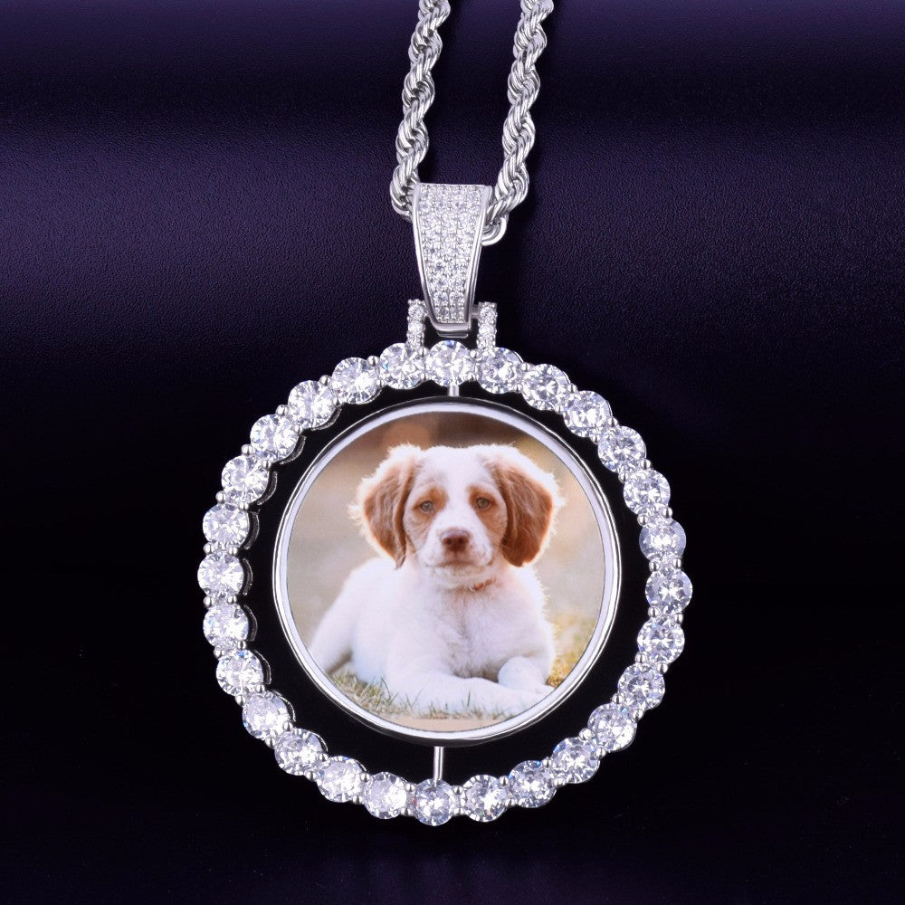 Iced Illumination | Custom Made Cluster Stone Rotating Double-Sided Photo Pendant