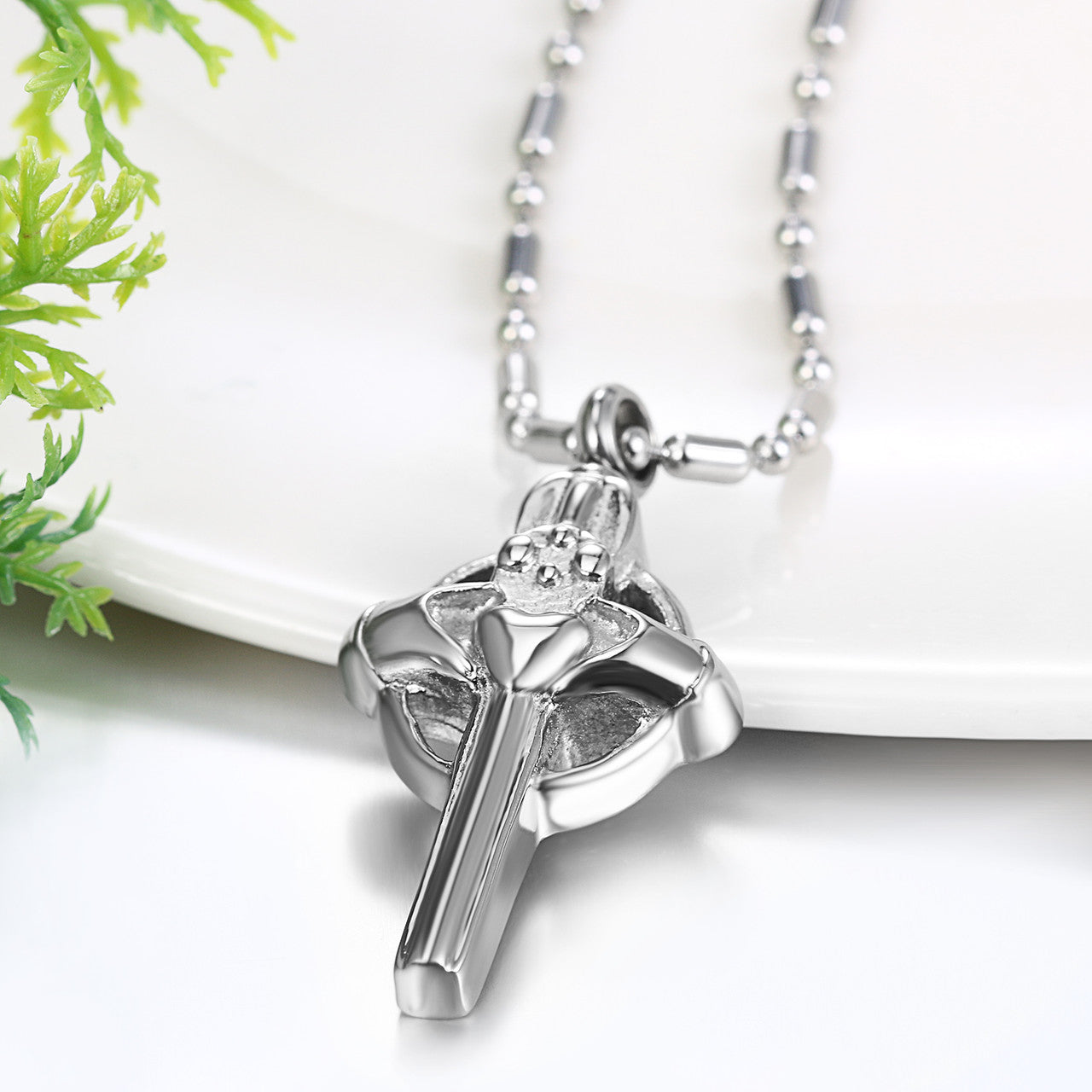 Mens No Fade Stainless Steel Cross Opening Flask Ashes Pendant Chain Necklace