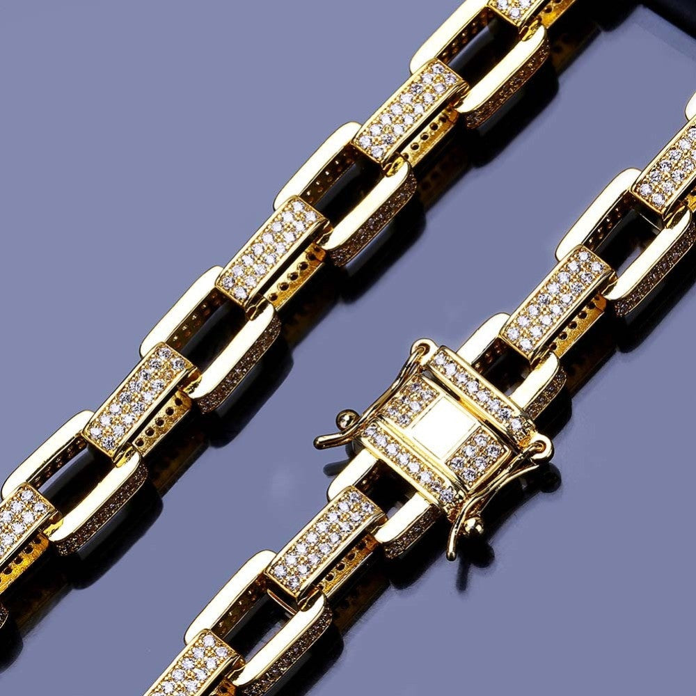 Men's Flooded Ice 18k 925 Big Boy Hip Hop Box Link AAA+ Bling Chain Bracelet