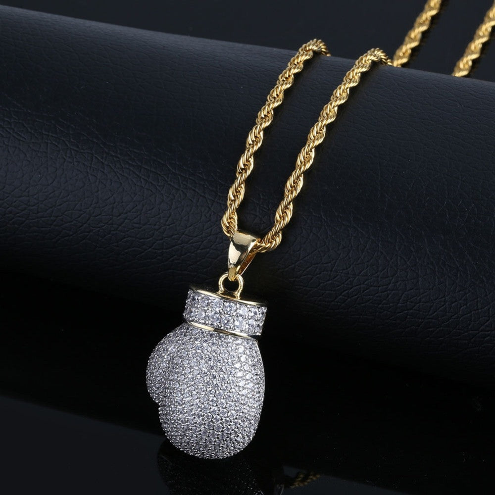 Two Tone Gold Silver Mini Boxing Glove AAA Micro Pave Hip Hop Pendant