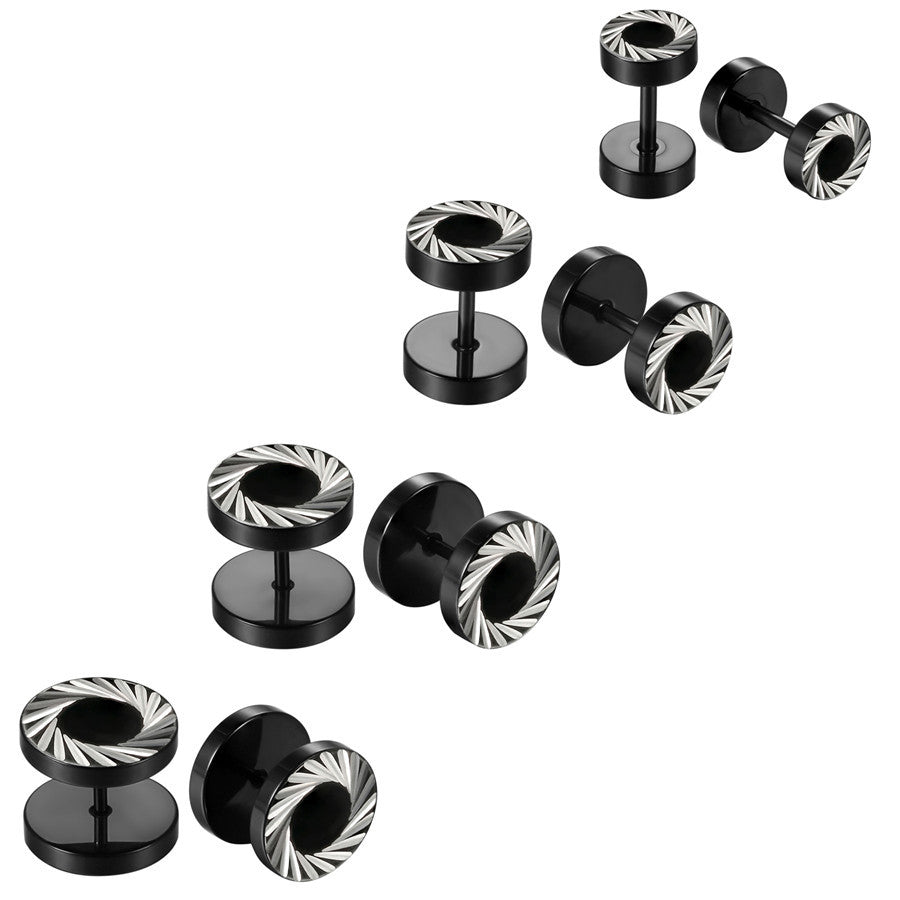 Mens Black Barbell Screw Back Stainless Steel Street Wear Earrings